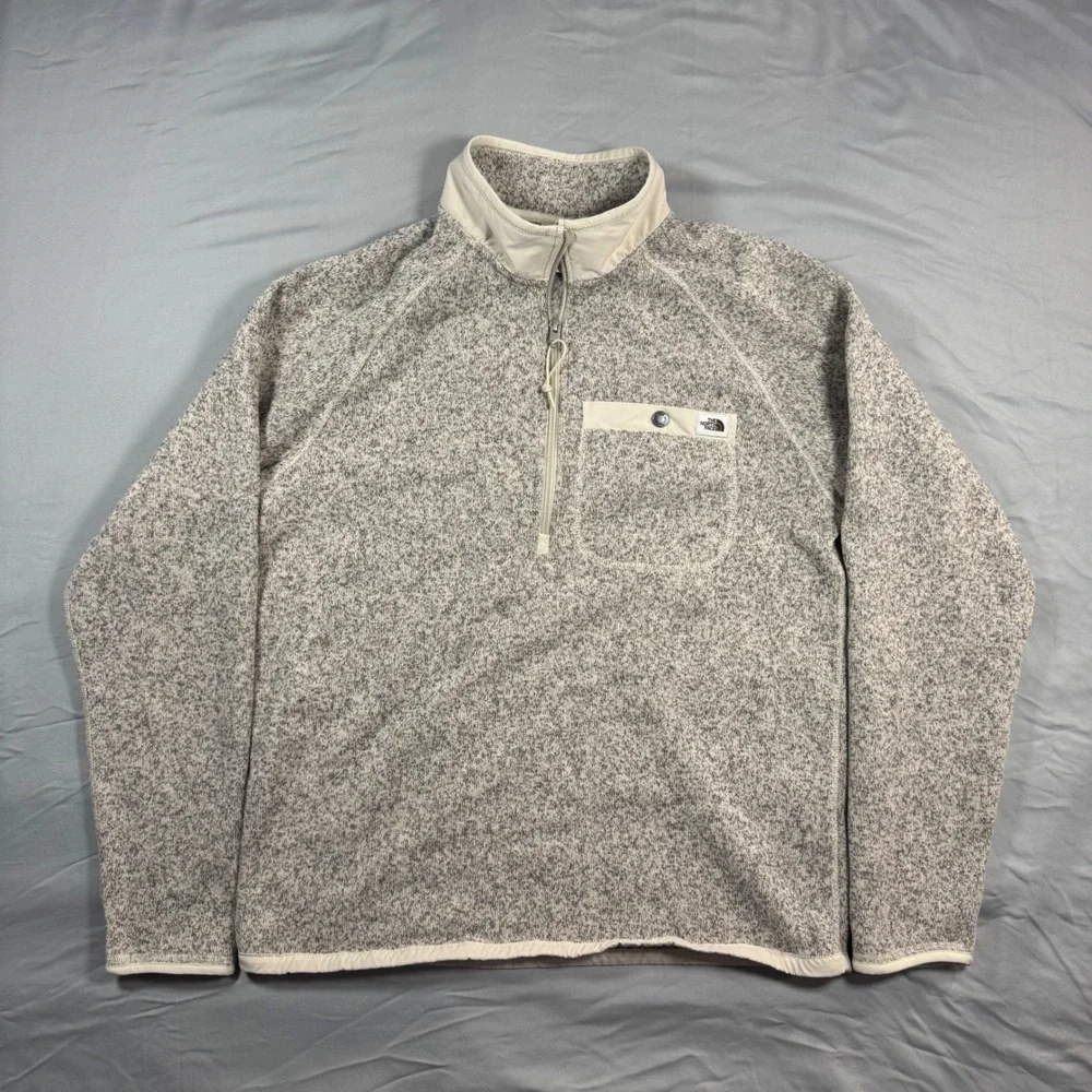 North Face Gordon Lyons Quarter Zip Fleece Pullover Grey Cream Mens M Gorpcore